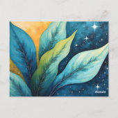 Carte Postale Bleu Vert Feuille Soleil et étoiles (Dos)