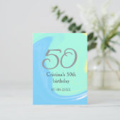 Carte Postale Bleu vert gris 50e anniversaire ajouter nom date r (Debout devant)