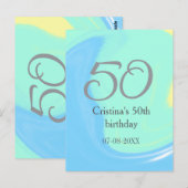 Carte Postale Bleu vert gris 50e anniversaire ajouter nom date r (Devant / Derrière)