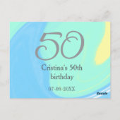 Carte Postale Bleu vert gris 50e anniversaire ajouter nom date r (Dos)