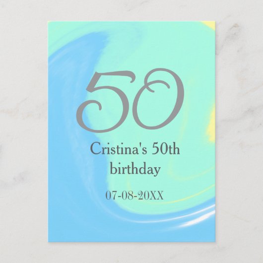 Carte Postale Bleu vert gris 50e anniversaire ajouter nom date r (Devant)