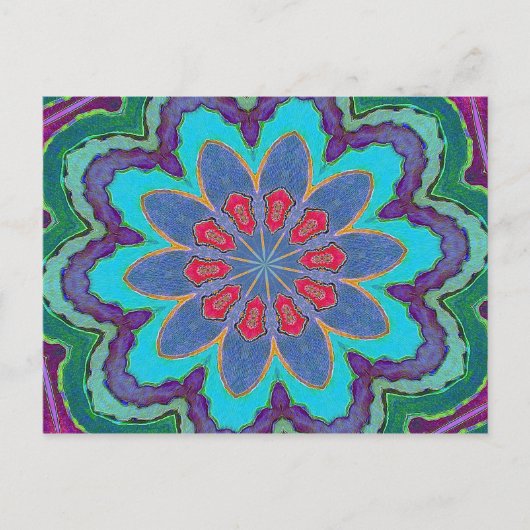 Carte postale bleu vert rouge pourpre Mandala (Devant)