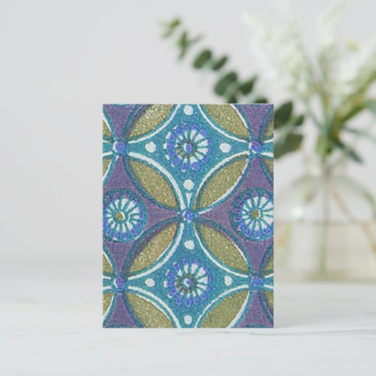 Carte Postale Bleu vert Rustique Boho Motif circulaire géométriq (Debout devant)