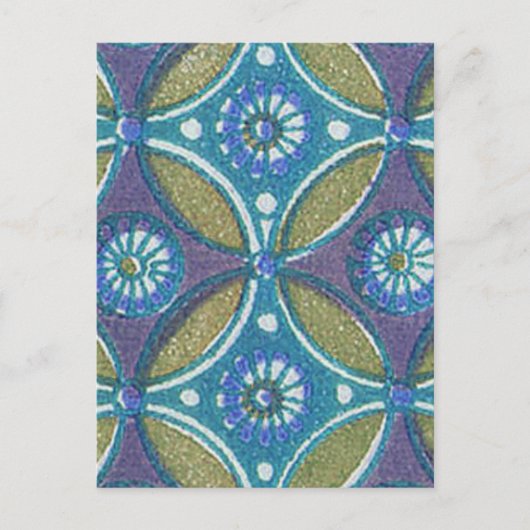 Carte Postale Bleu vert Rustique Boho Motif circulaire géométriq (Devant)