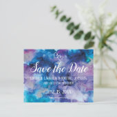 Carte Postale Bleu violet aquarelle mariage Enregistrer la date (Debout devant)