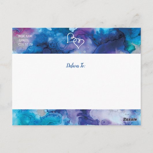 Carte Postale Bleu violet aquarelle mariage Enregistrer la date (Dos)