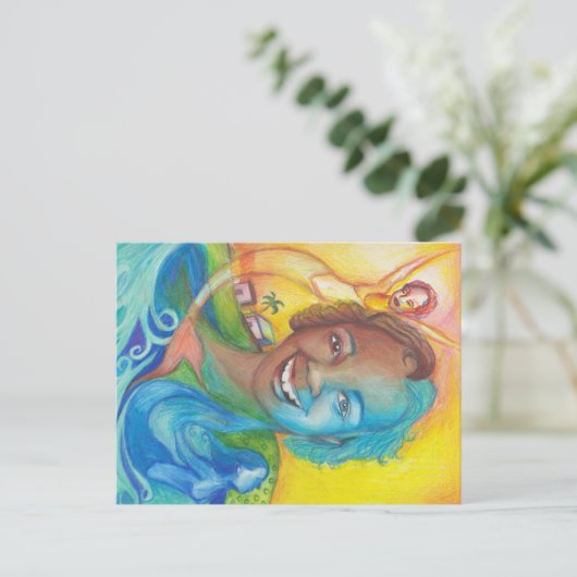 Carte postale bleue (Debout devant)