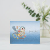 Carte postale bleue avec broderie florale de petit (Debout devant)