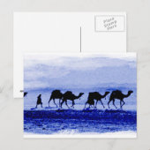 Carte postale bleue Caravan Camel Désert (Devant / Derrière)