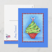 Carte postale bleue Cupcake de Noël (Devant / Derrière)