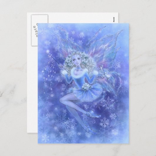 Carte postale bleue de fée de Noël (Devant / Derrière)