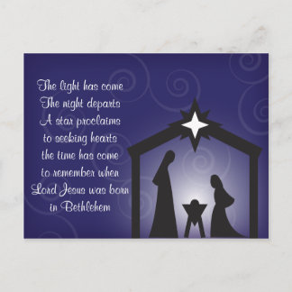 Carte postale bleue de nativité de Noël de soirée