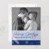 Carte postale bleue de photo de flocons de neige (Devant / Derrière)