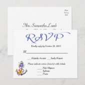 Carte postale bleue florale Ancre bateau RSVP naut (Devant / Derrière)