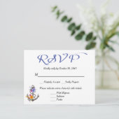 Carte postale bleue florale Ancre bateau RSVP naut (Debout devant)