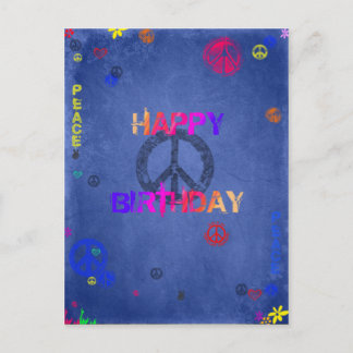 Carte postale bleue Hippie Joyeuse Anniversaire