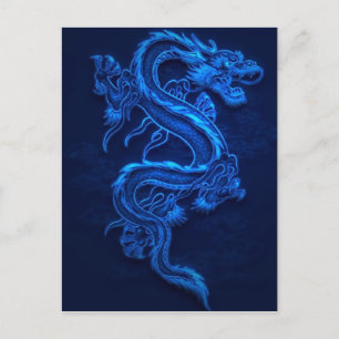 CARTE POSTALE BLEUE JAPONAISE NEON DRAGON