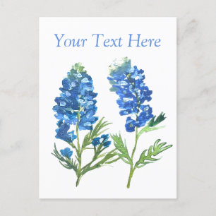 Carte Postale Bleus texans Fleurs vintage aquarelle