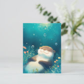 Carte Postale Blissful Otter Floating in Dreamy Blue Water (Debout devant)