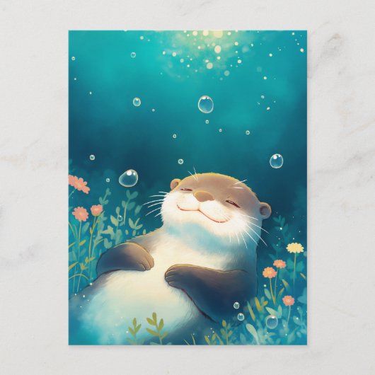 Carte Postale Blissful Otter Floating in Dreamy Blue Water (Devant)