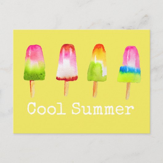 Carte Postale Bloc de glace Popsicle Eté aquarelle mignonne (Devant)