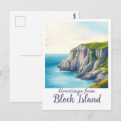 Carte Postale Block Island, Rhode Island – Falaises de l'île (Devant / Derrière)