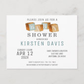 Carte Postale Blocs de bébé en bois rustique Baby shower de garç (Devant)