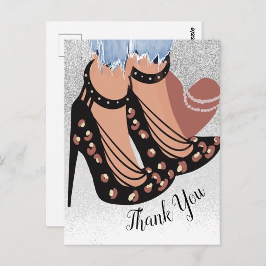 Carte Postale Blogueuse de mode chic et glamour Merci glitter (Devant / Derrière)