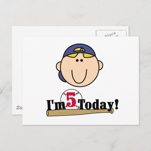 Carte Postale Blond Boy Baseball 5e anniversaire (Devant / Derrière)