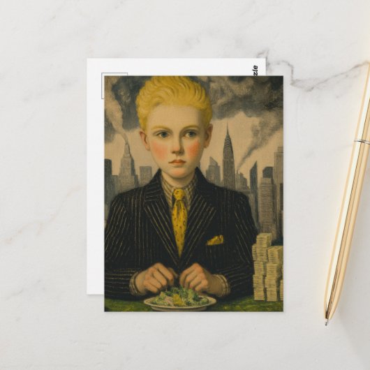 Carte Postale Blond Business Boy Au Bureau (Devant/Arrière en situation)