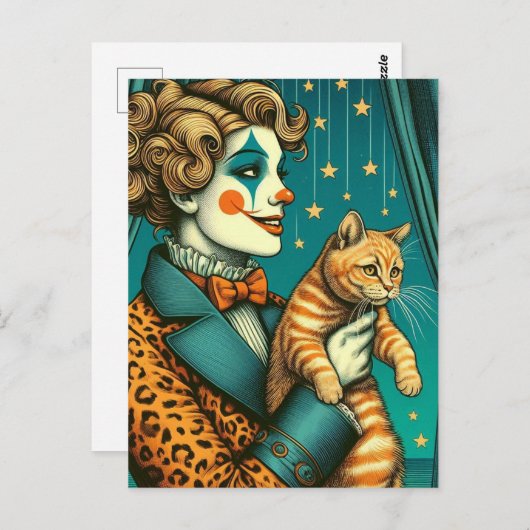 Carte Postale Blond Circus Clown et Ginger Kitty (Devant / Derrière)