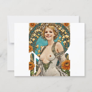 Carte Postale Blonde à courte distance V2 Mucha Style Art
