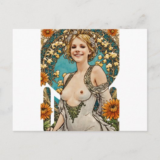 Carte Postale Blonde à courte distance V2 Mucha Style Art (Devant)