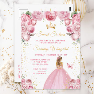 Carte Postale Blonde aux Cheveux Roses Princesse Sweet Seize