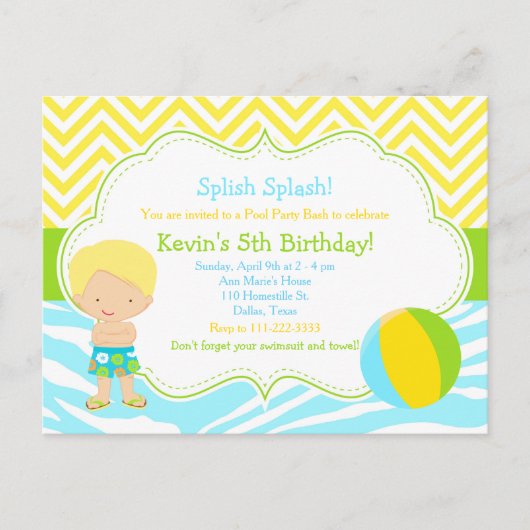 Carte Postale Blonde Boy Pool Party Bash (Devant)