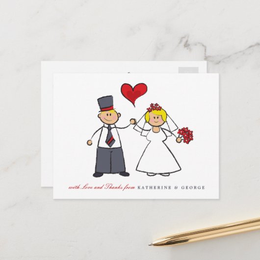 Carte Postale Blonde Cartoon Couple Mr & Mrs Mariage Merci (Devant/Arrière en situation)