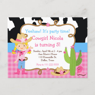 Carte Postale Blonde Cowgirl Western fête d'anniversaire