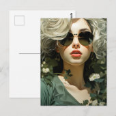 Carte Postale Blonde dans les lunettes de soleil dans les fleurs (Devant / Derrière)