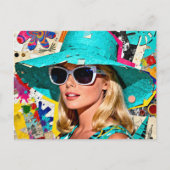 Carte Postale Blonde dans un chapeau bleu (Devant)