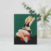 Carte Postale Blonde en Bleu Chaussons Pin Up (Debout devant)