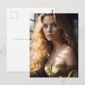 Carte postale blonde en robe dorée (Devant / Derrière)