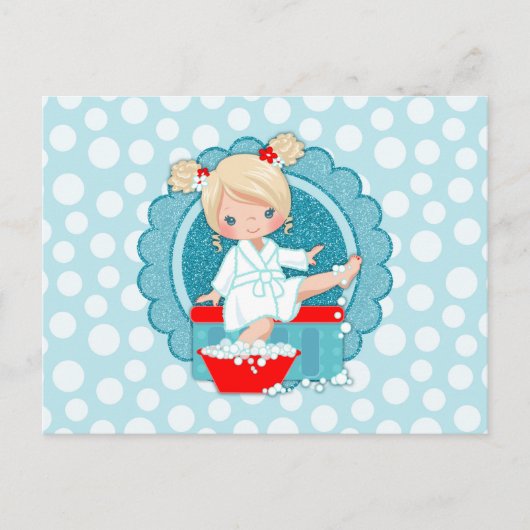 Carte Postale Blonde fille Spa bulles Turquoise Rouge Blanc (Devant)