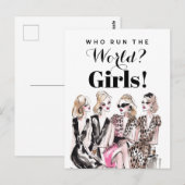 Carte Postale Blonde filles empreinte de léopard robe aquarelle (Devant / Derrière)