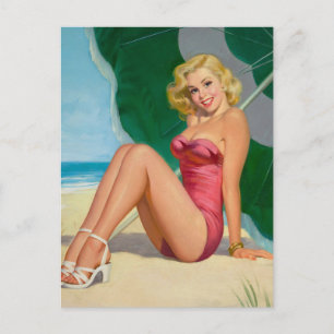 Carte Postale Blonde Girl Under Beach Umbrella Pin Up