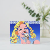Carte Postale Blonde mangeant une glace dans un style Pop Art co (Debout devant)