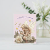 Carte Postale Blonde mignonne Fée Lapin de Pâques Papillons lapi (Debout devant)