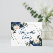 Carte Postale Blooms Chics | Navy Blue and Blush Enregistrer la  (Debout devant)