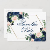 Carte Postale Blooms Chics | Navy Blue and Blush Enregistrer la (Devant / Derrière)