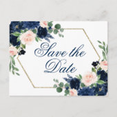 Carte Postale Blooms Chics | Navy Blue and Blush Enregistrer la (Devant)