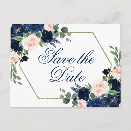 Carte Postale Blooms Chics | Navy Blue and Blush Enregistrer la  (Devant)